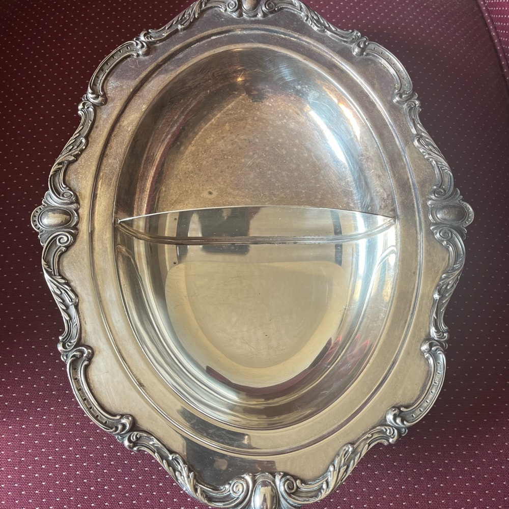 Antique Oval shape silver plated dish 13” by 10”